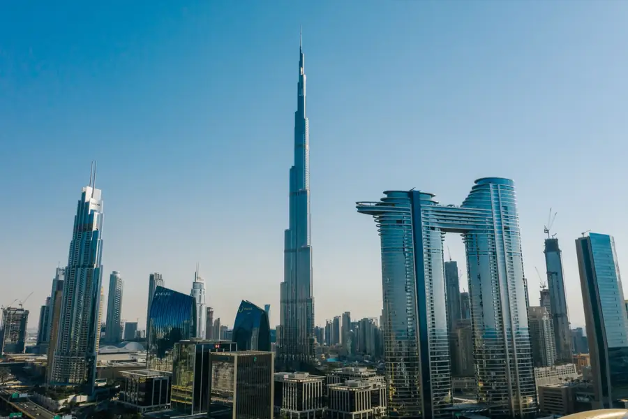 Downtown Dubai towers rising around the Burj Khalifa