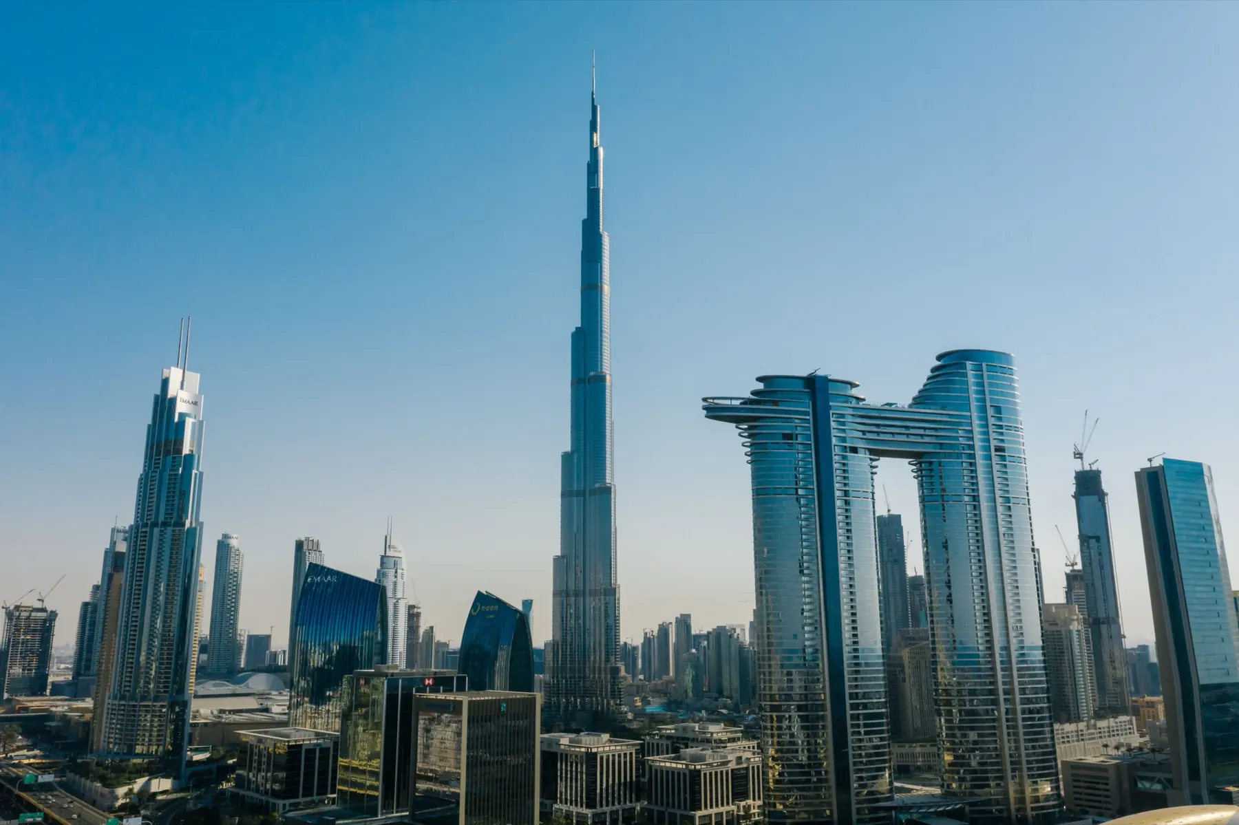 Downtown Dubai towers rising around the Burj Khalifa