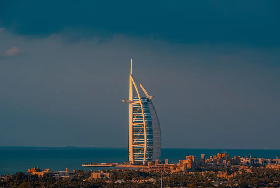 The Burj Al Arab seen from the sea on a clear day