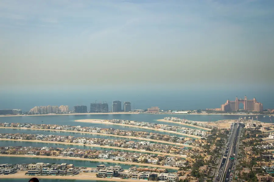 Aerial view along the fronds of Palm Jumeirah